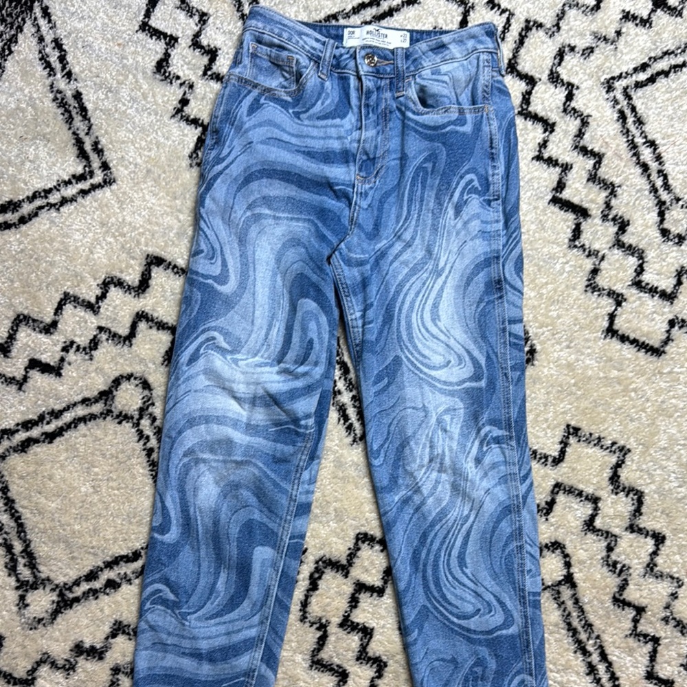 Stylish Blue Swirl Pattern Mom’s Jeans